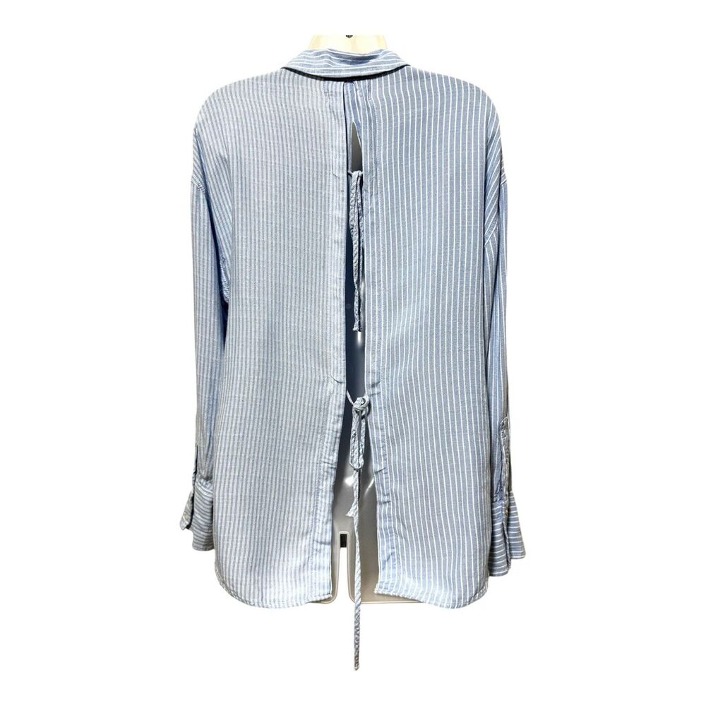 American Eagle Womens XS Blue White Stripe Open Back Tie Shirt Button Front
